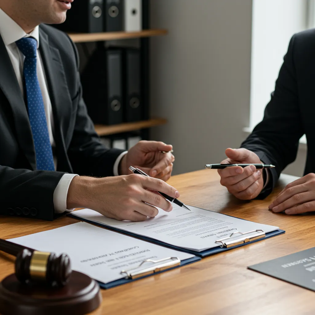 deux professionnels un avocat et un notaire discutant d'un dossier de liquidation de communauté, rôle avocat partage divorce, conseil juridique cabinet ctl avocats seine-et-marne